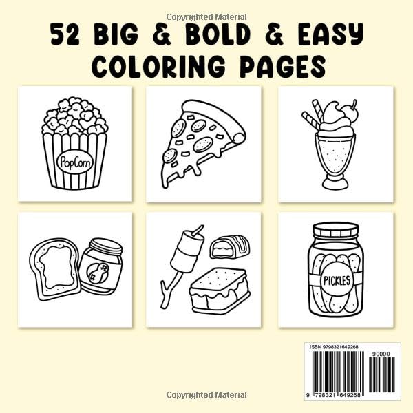 Food Drink & Sweets: Coloring Book for Adults and Kids, Bold and Easy, Simple and Big Designs for Relaxation Featuring a Variety of Foods, Drinks, Desserts and Fruits