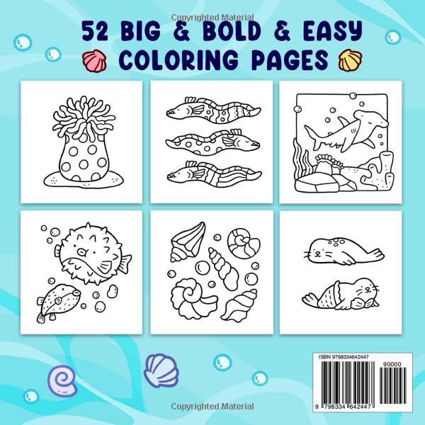 Ocean Scene: Coloring Book for Adults and Kids, Bold and Easy Designs for Relaxation with Sea Life