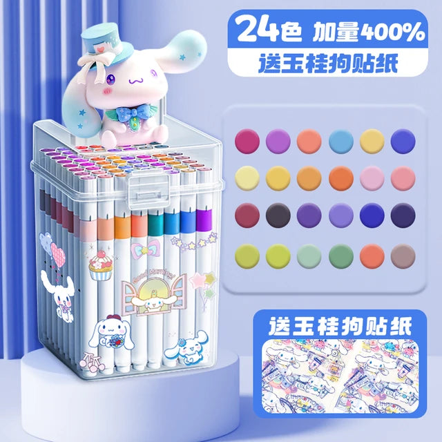 24 Sanrio Cinnamoroll Cartoon Acrylic Marker Paintbrush -Tight Stackable Children'S Color Pen Set