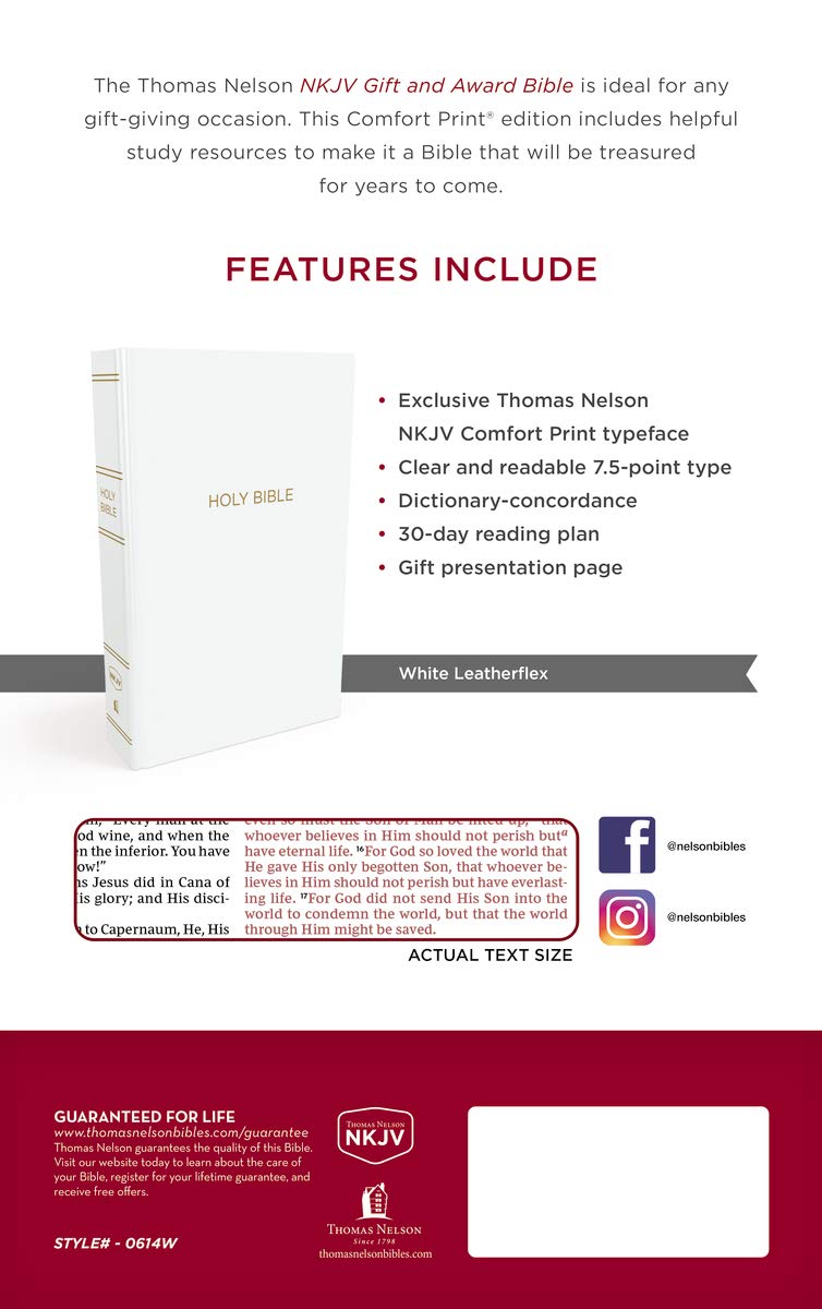 NKJV Gift And Award Bible Red Letter Edition [White]: Holy Bible, New King James Version